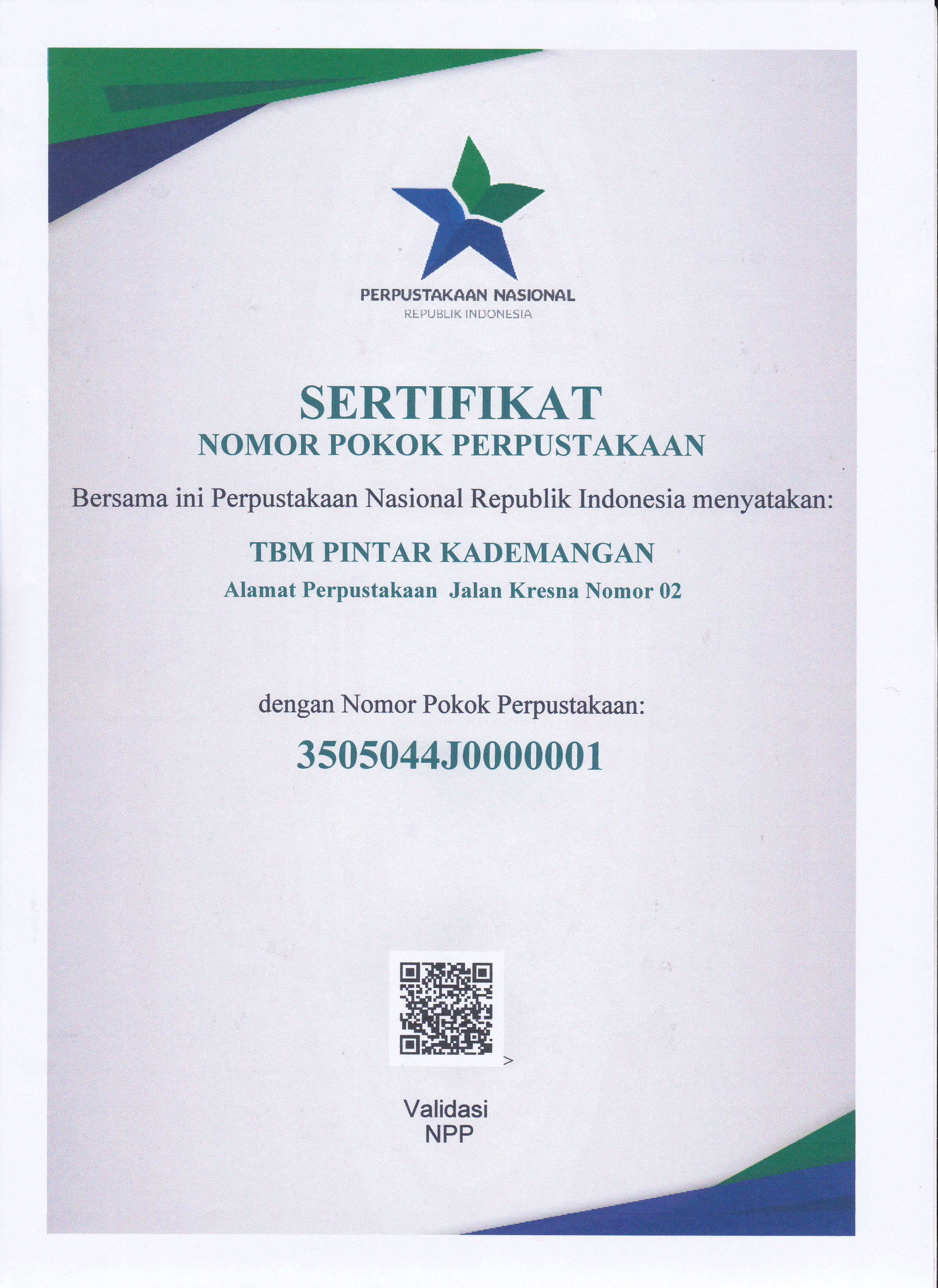 Sertifikat NPP TBM Pintar